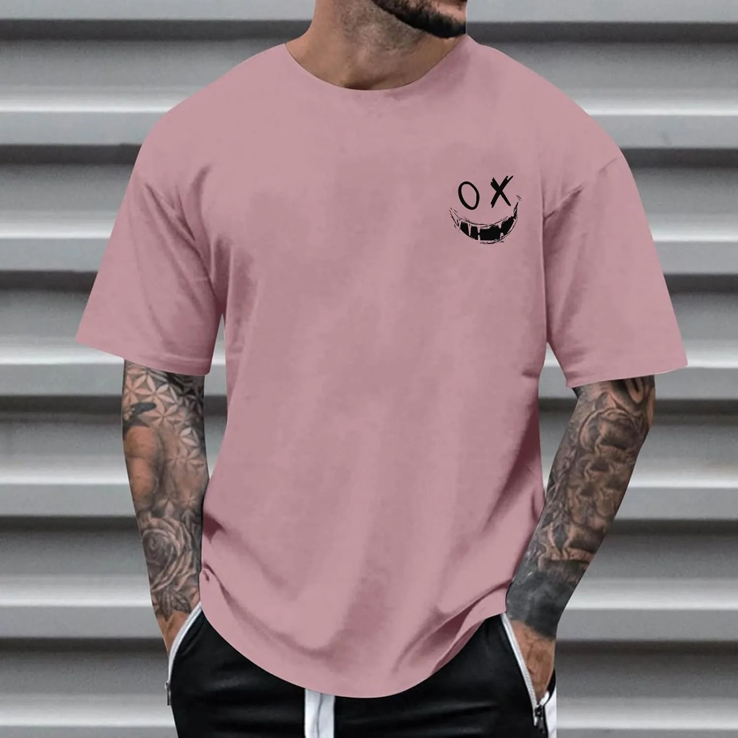 Men's Novelty Graffiti Short Sleeve Tees Vintage Hip Hop T-Shirt Hipster Crewneck Tshirt Holiday Clothes