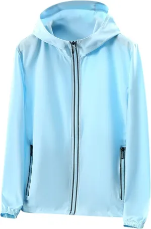 Mens Quick Dry Long Sleeve Full Zip Hoodie UPF 50  Light Jacket Athletic Running Sun Protection Hooded Jackets