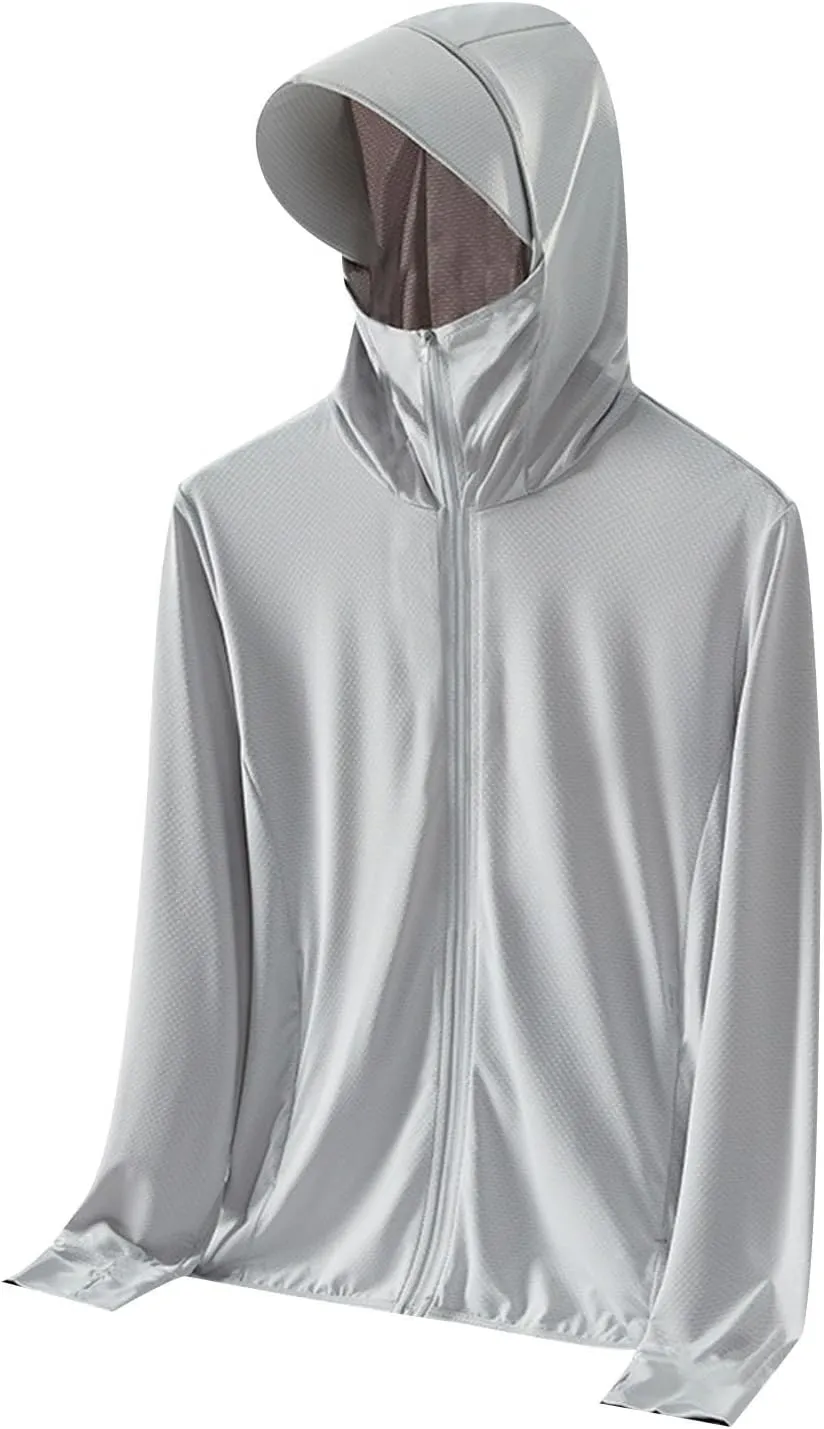 Men's UPF 50  Lightweight Jacket Full Zip Sun Protection Hoodie Long Sleeve Hiking Fishing Sun Shirts with Pockets