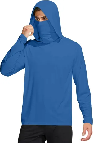 Men's UPF 50  Sun Protection Shirt with Mask Lightweight Long Sleeve Hooded Cooling Hiking Fishing Performance Shirts