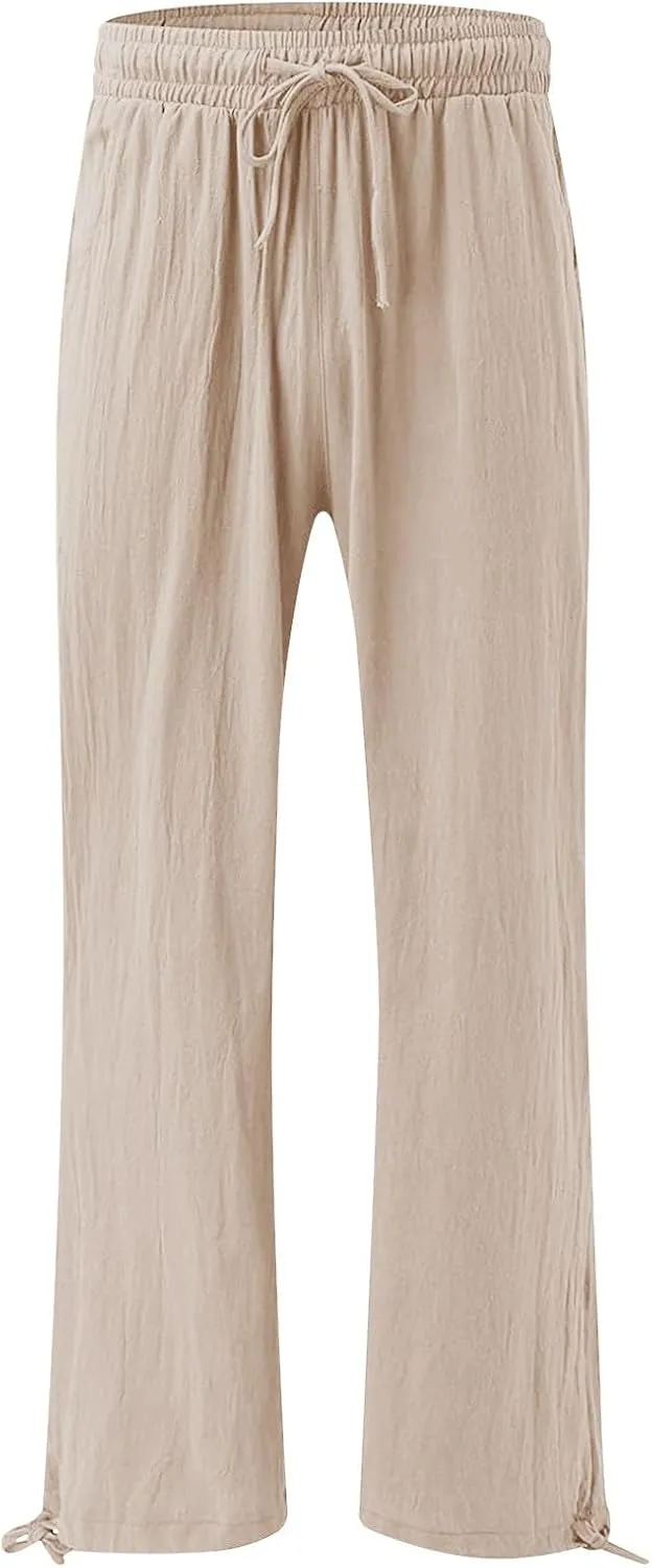 Pantalones para Mujer Linen Pants Comfy Work Pants with Elastic High Waist Paper Bag Linen Dress Pants for Women