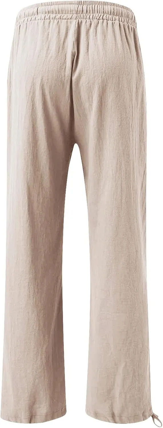 Pantalones para Mujer Linen Pants Comfy Work Pants with Elastic High Waist Paper Bag Linen Dress Pants for Women