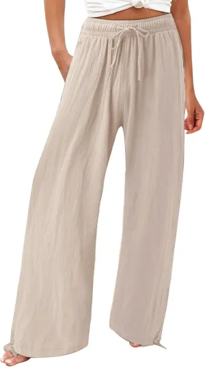 Pantalones para Mujer Linen Pants Comfy Work Pants with Elastic High Waist Paper Bag Linen Dress Pants for Women
