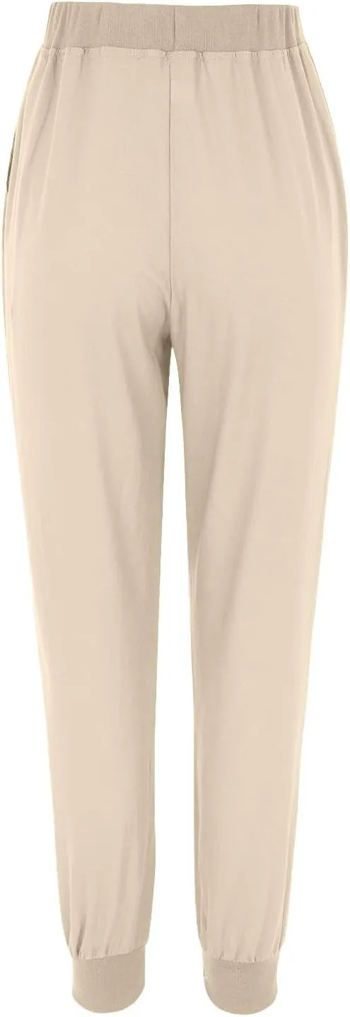 Pants for Women Summer Linen Pants Tapered Elastic Waist Straight Leg Drawstring Beach Trousers with Pockets