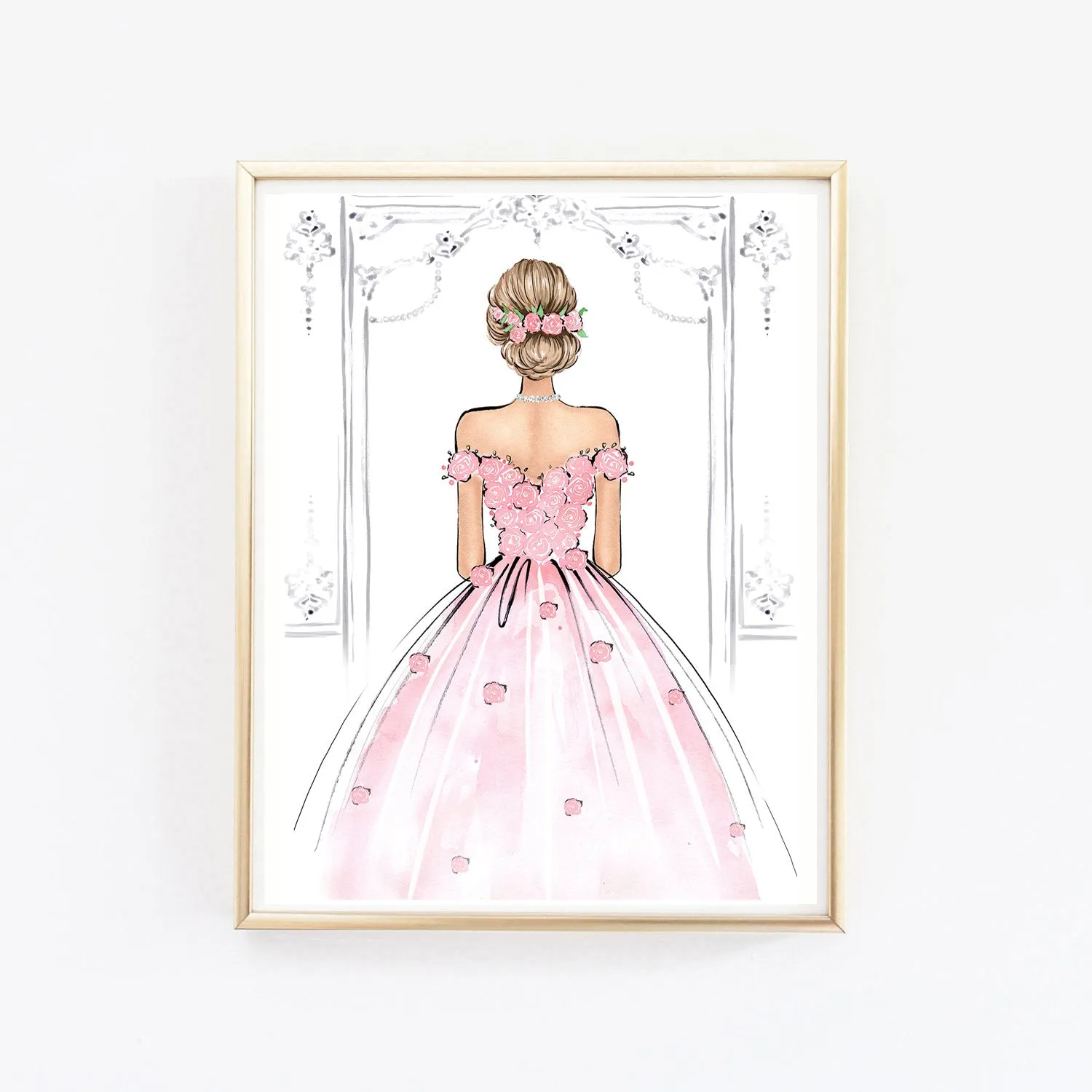 Set of 3 Blush Pink girly art print fashion illustrations