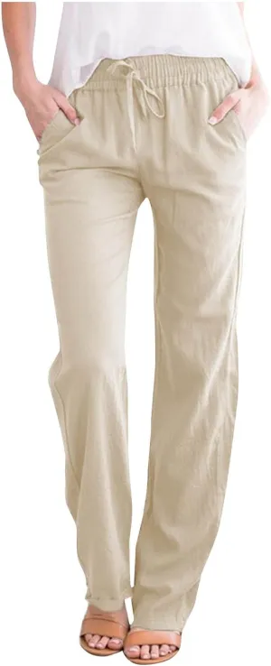 SMIDOW Sweatpants Women 2023 Casual Loose Drawstring Elastic High Waist Comfy Trousers Straight Leg Long Lounge Pant