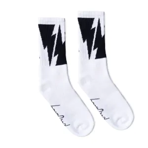 SOCCO x Mike Vallely Crew Length Socks - WHITE W/ BLACK BOLT