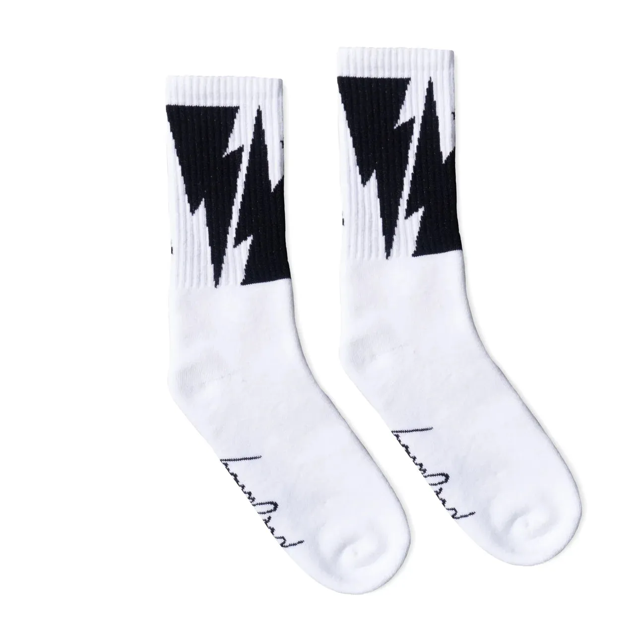 SOCCO x Mike Vallely Crew Length Socks - WHITE W/ BLACK BOLT