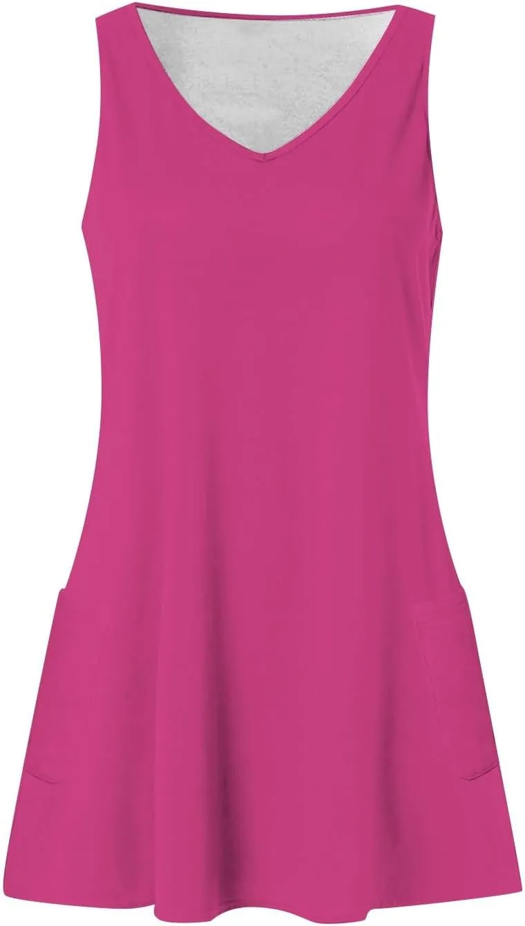 Summer Dresses for Women 2025 Casual V Neck Sleeveless Sundresses Boho Tank Dress Beach Dresses with Pockets