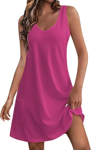 Summer Dresses for Women 2025 Casual V Neck Sleeveless Sundresses Boho Tank Dress Beach Dresses with Pockets