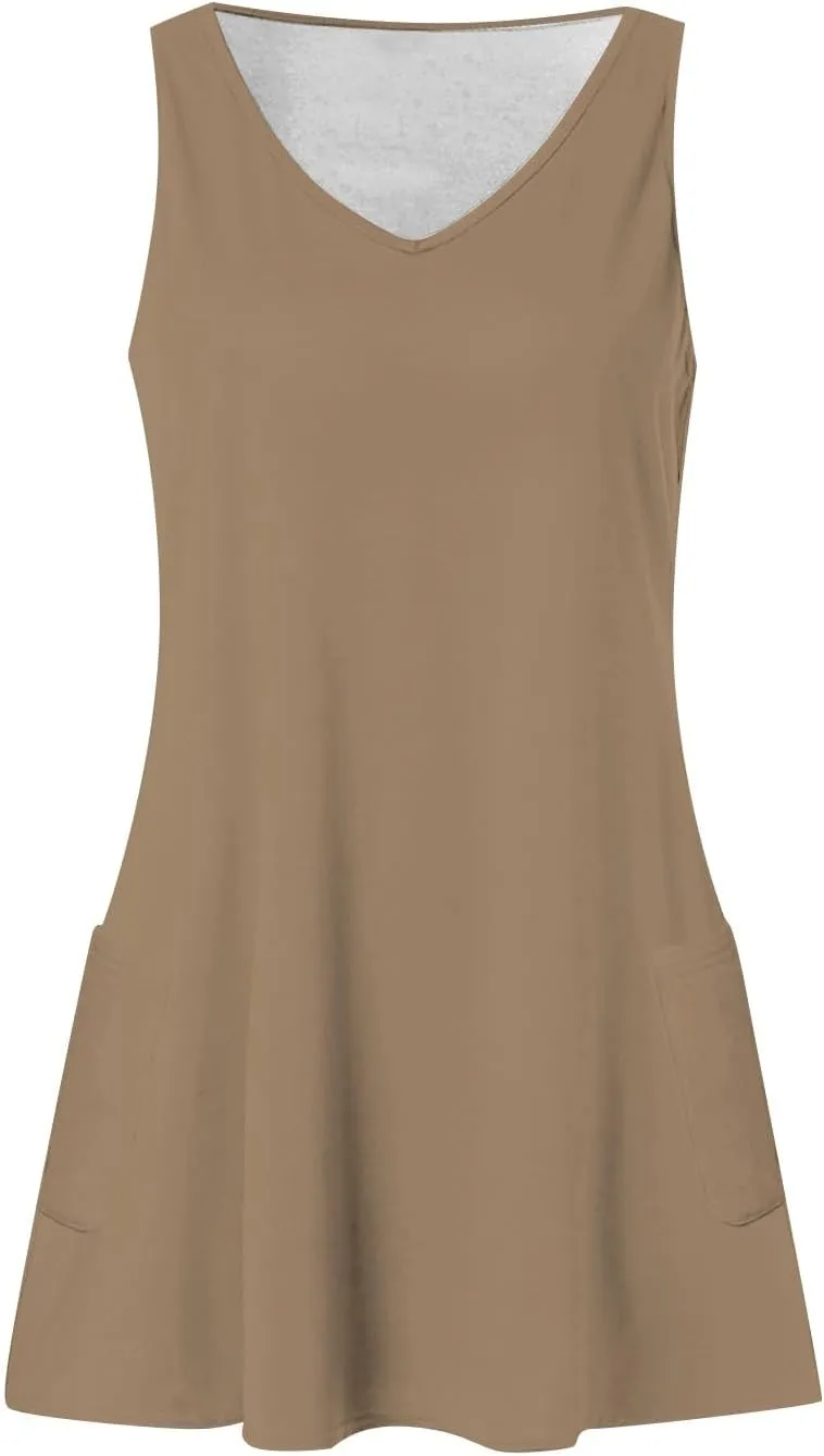 Summer Dresses for Women 2025 Casual V Neck Sleeveless Sundresses Boho Tank Dress Beach Dresses with Pockets