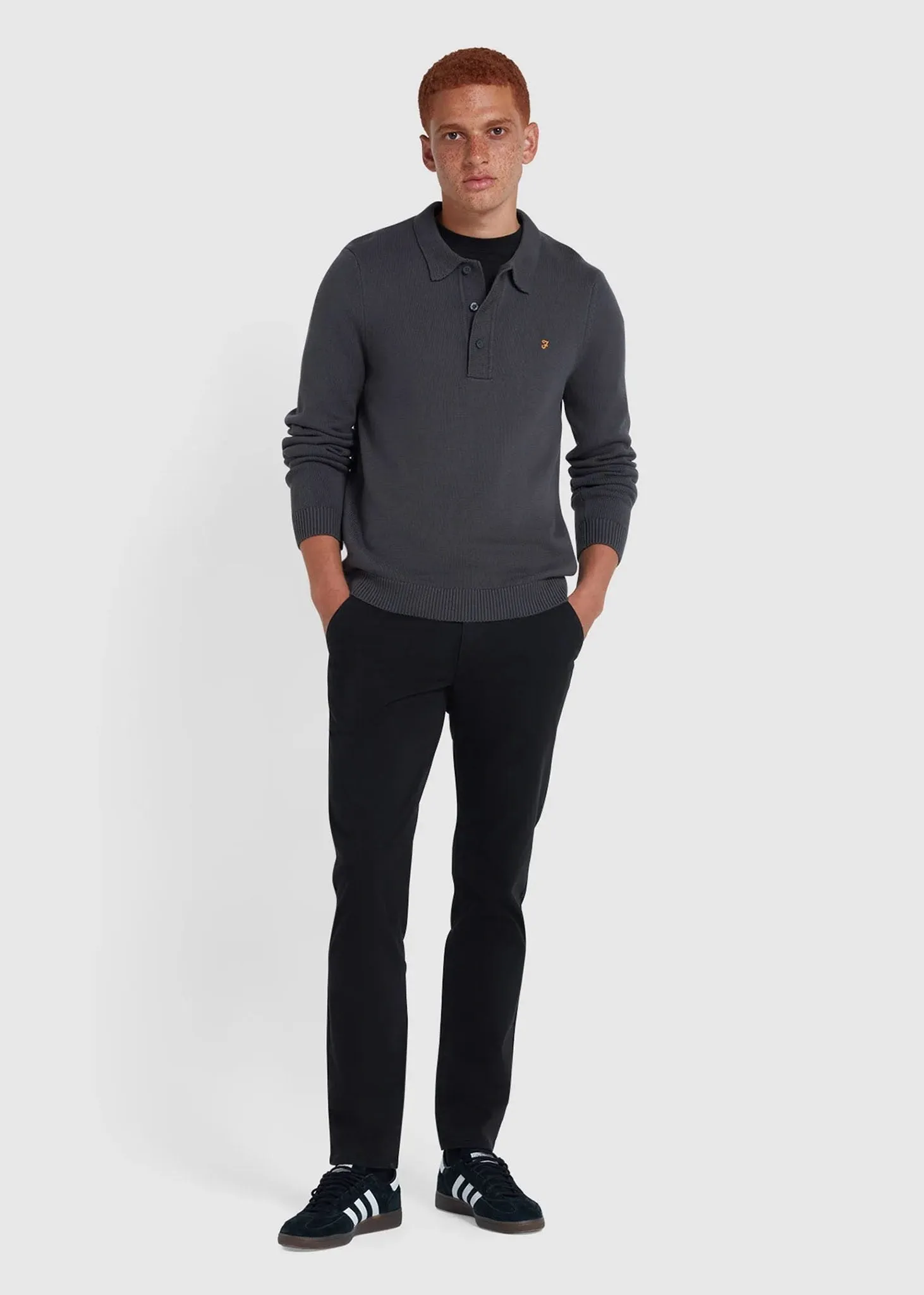 Sweater hamlet knit ls polo - charcoal