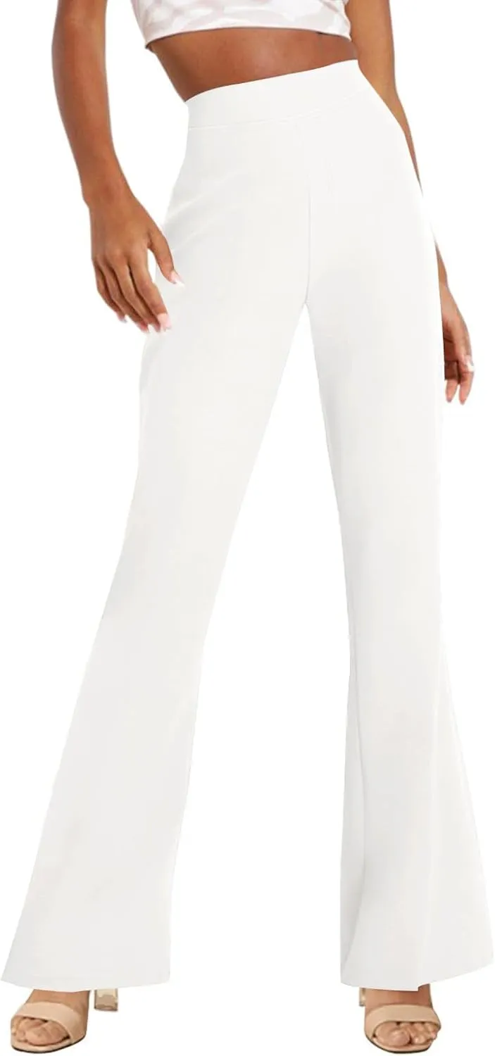 TOPSRANI Womens Stretchy Bootcut Dress Pants Flare Casual Palazzo High Waist Trousers Bell Bottom Business Office Work