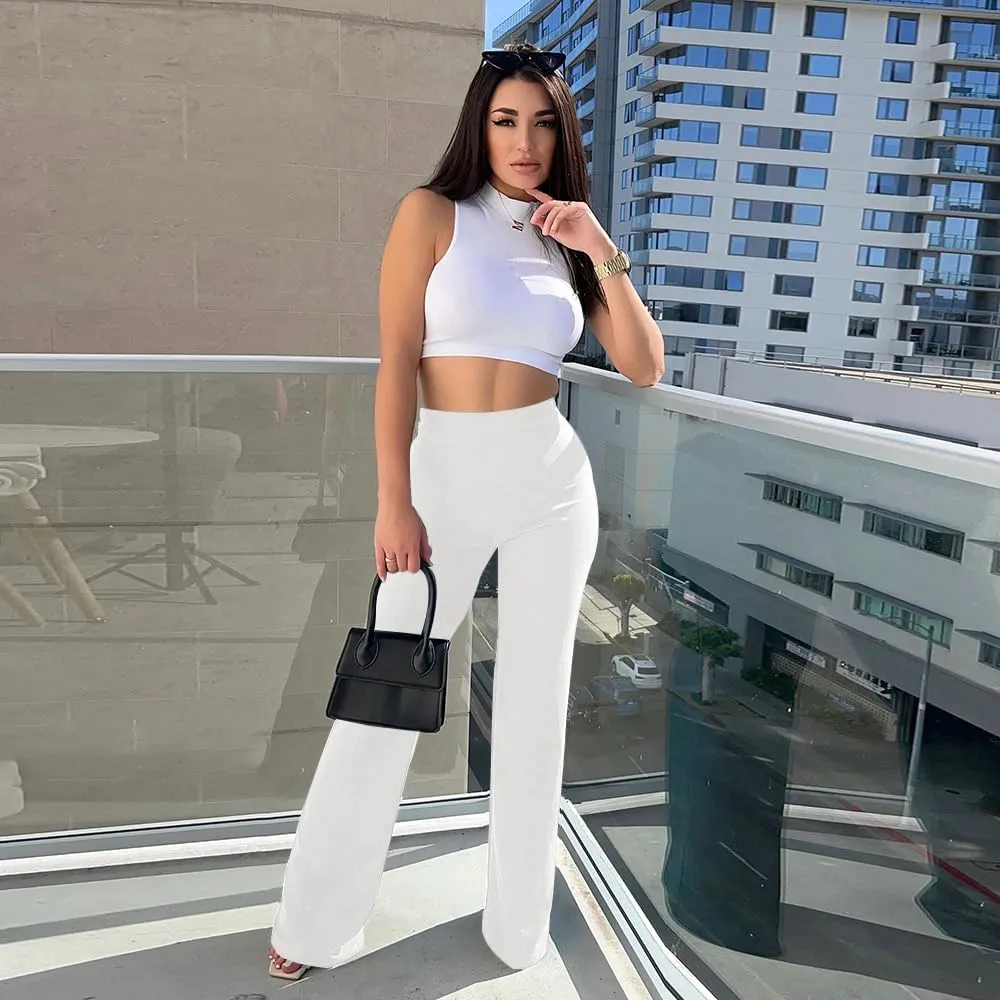 TOPSRANI Womens Stretchy Bootcut Dress Pants Flare Casual Palazzo High Waist Trousers Bell Bottom Business Office Work