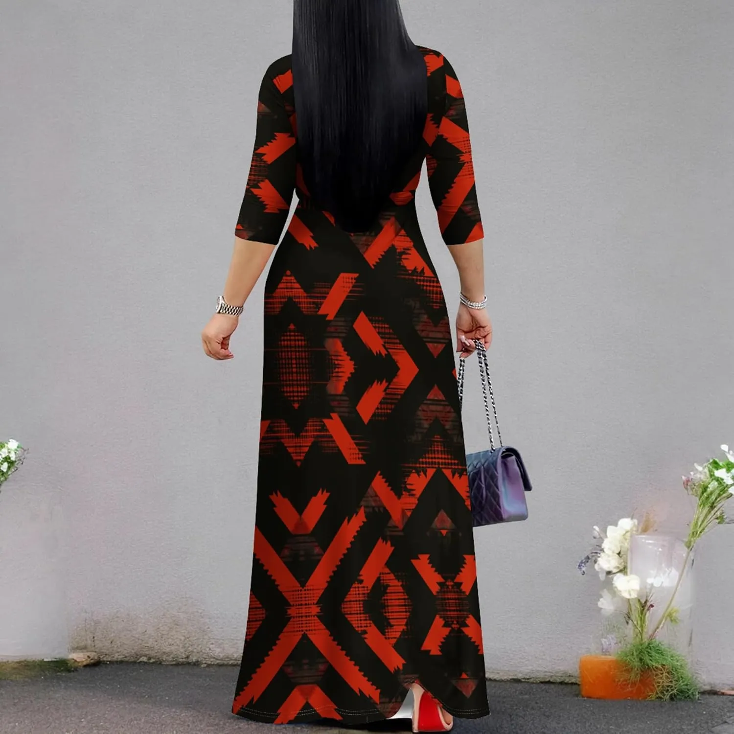 weiyinhe Maxi Dress for Women V Neck Casual 3/4 Sleeve Wrap Sexy Long Dresses Floral with Belt