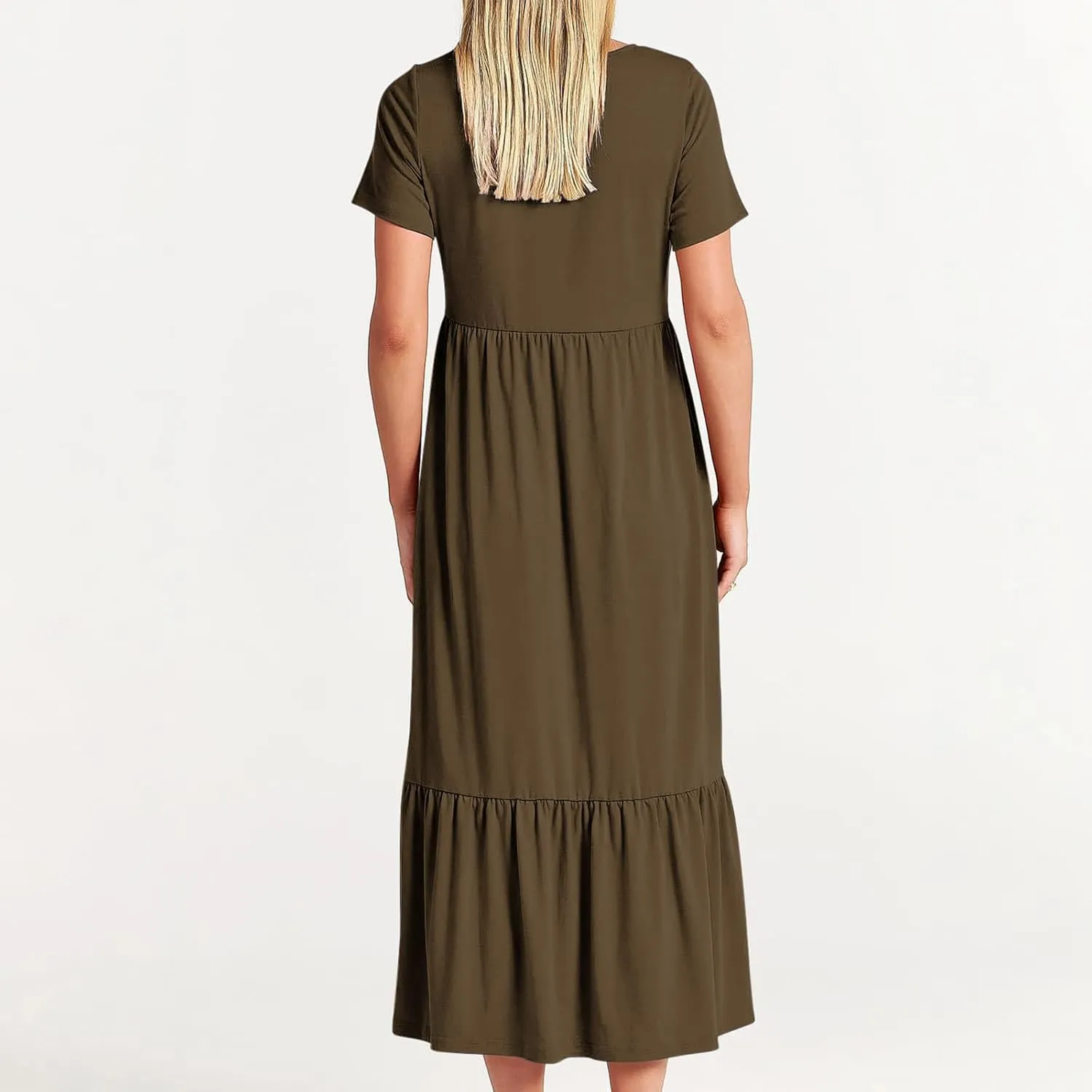 Women's Casual Summer Dresses Puff Sleeve Elegant Wrap Smocked Waist Sundresses Cozy Tiered A-Line Tea Dress for Ladies