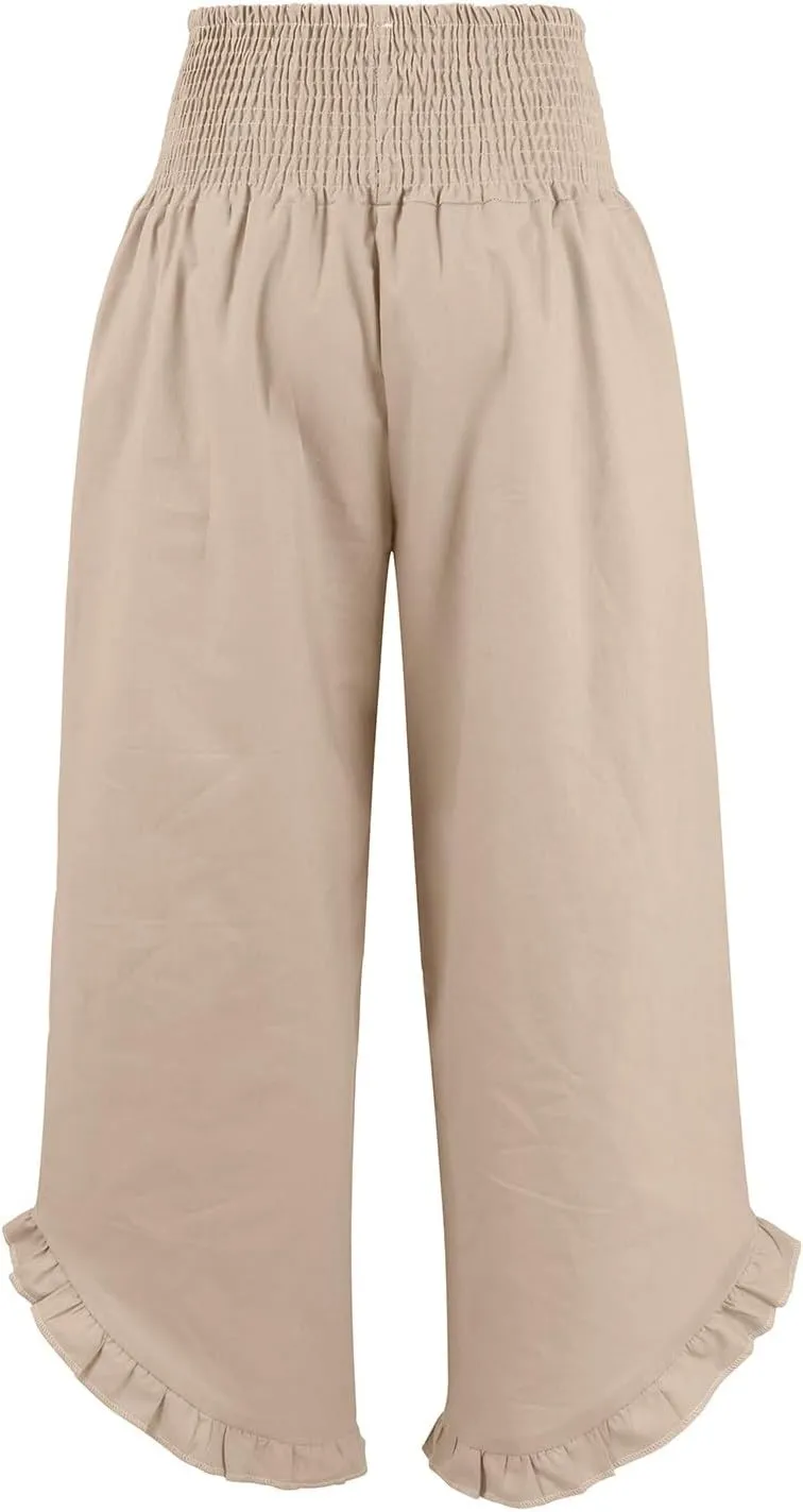 Women's Fashion Pants,Summer Wide Leg Casual Elastic High Waist Irregular Palazzo Pants with Pockets