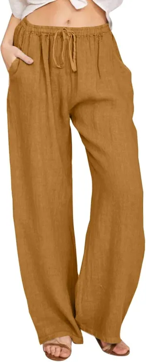 Women's High Waisted Palazzo Pants Belted Wide Leg Loose Long Trousers with Pockets, S-3XL