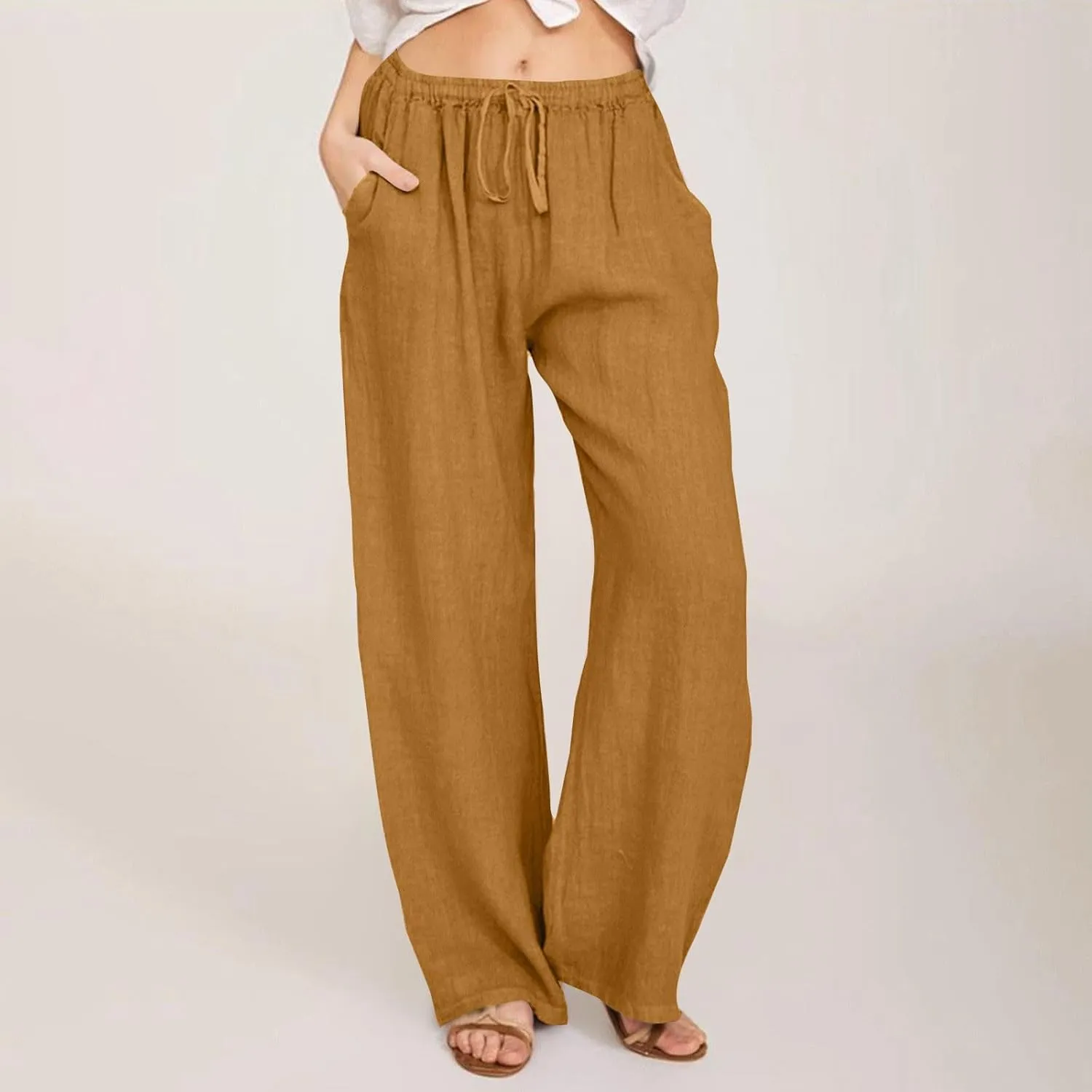 Women's High Waisted Palazzo Pants Belted Wide Leg Loose Long Trousers with Pockets, S-3XL