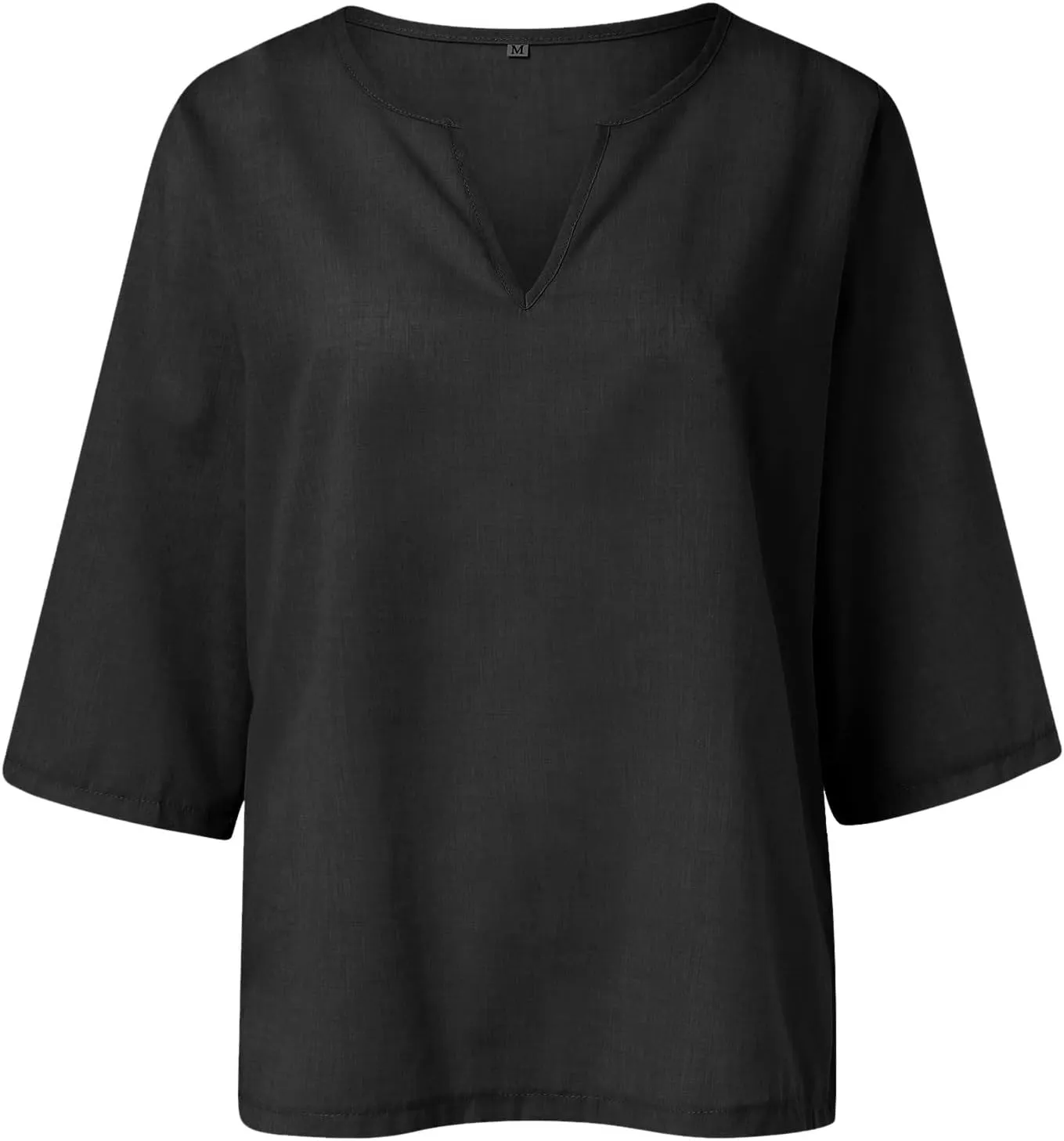 Women's Linen Tops Shirts,Summer Trendy Casual Loose Fit Jacquard Tunic Blouse 3/4 Sleeve Crew Neck Breathable Tshirts