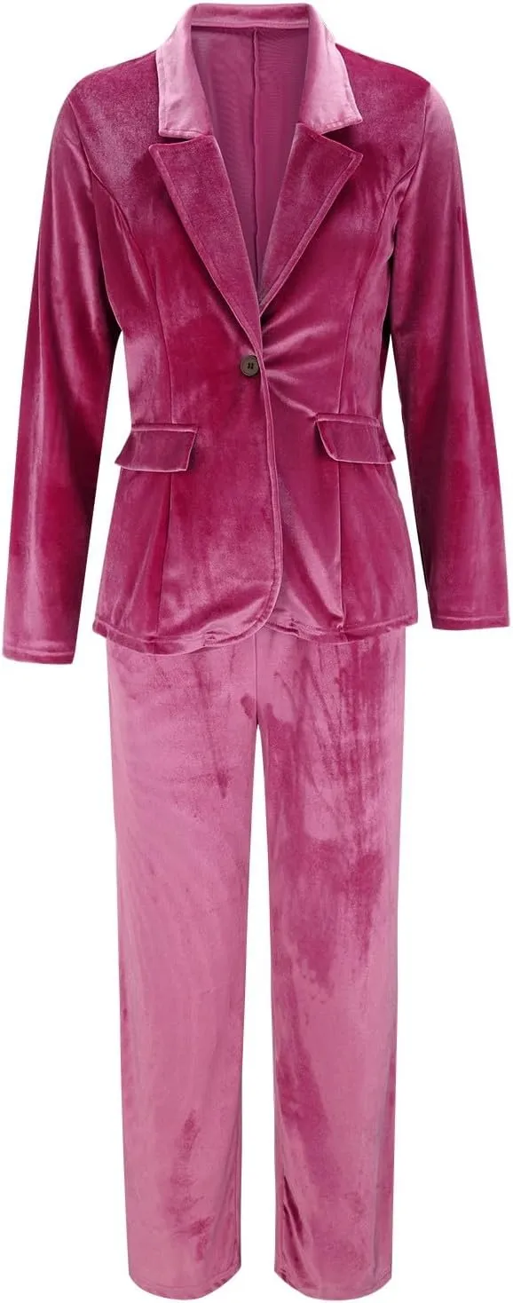 Womens Pant Suits Dressy Casual Two Piece Set Velvet Blazer and Pants Set Fashion Loose Party Prom Business Wedding Suits