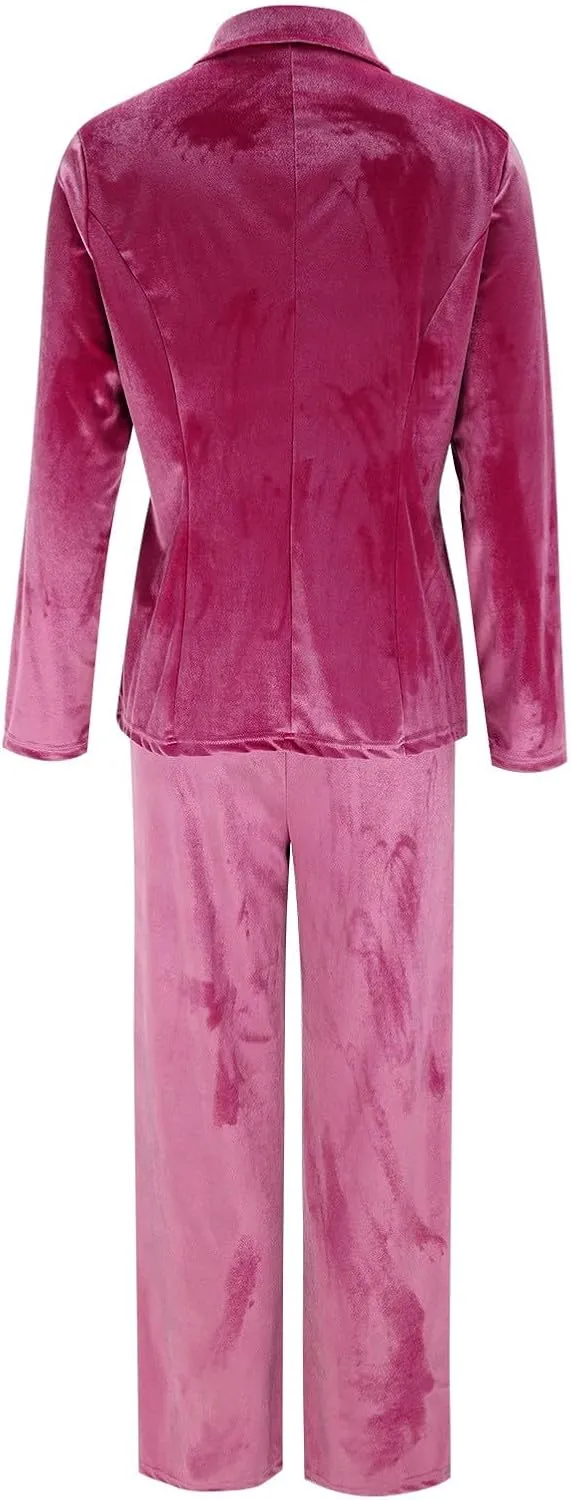 Womens Pant Suits Dressy Casual Two Piece Set Velvet Blazer and Pants Set Fashion Loose Party Prom Business Wedding Suits