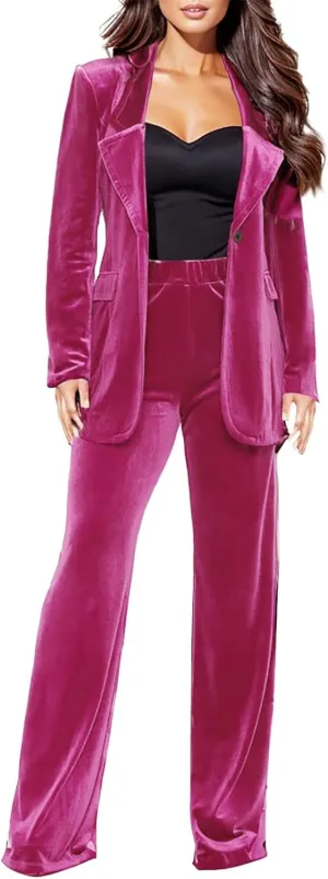 Womens Pant Suits Dressy Casual Two Piece Set Velvet Blazer and Pants Set Fashion Loose Party Prom Business Wedding Suits
