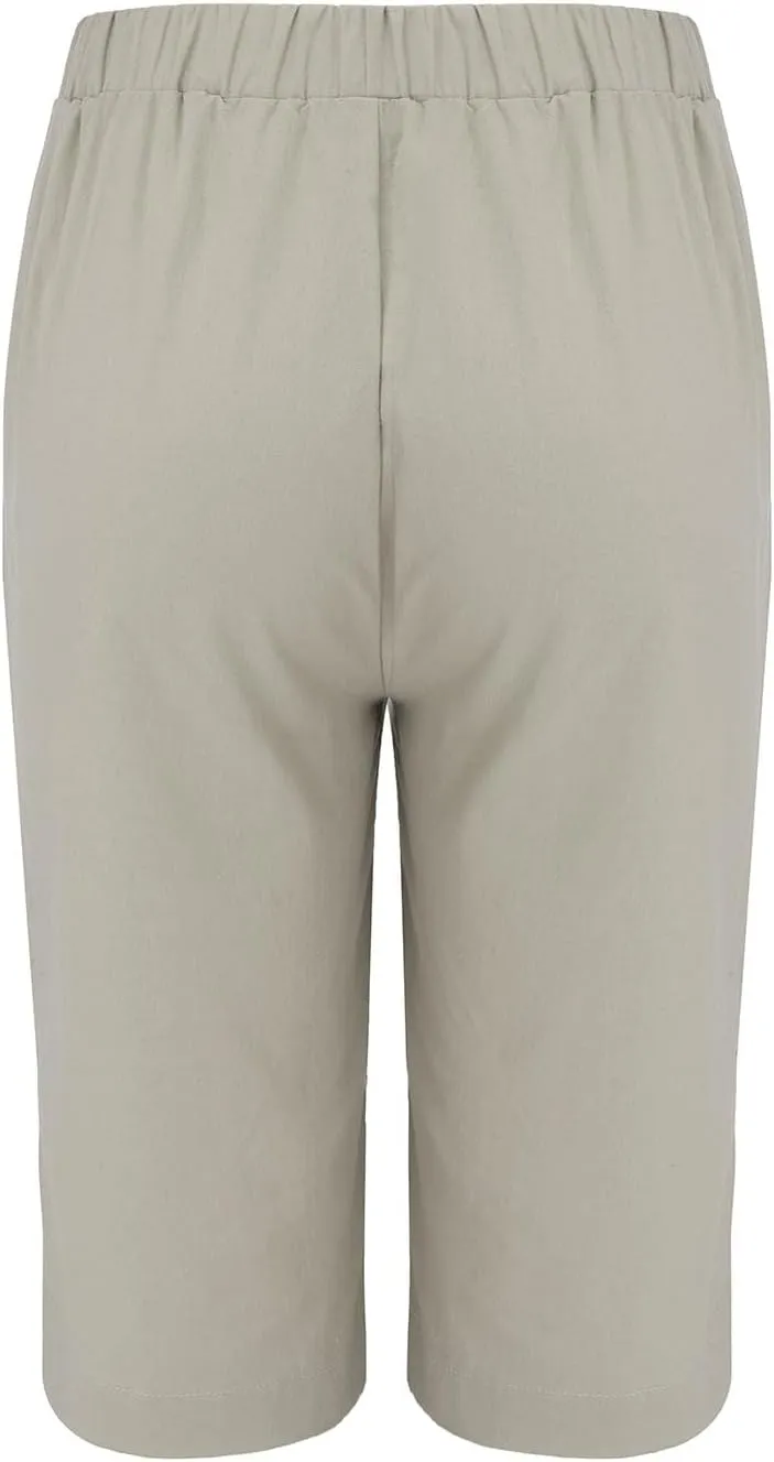 Women's Pedal Pushers Capri Jogger Pants Casual Linen Shorts Summer Lightweight Baggy Cropped Pant with Pocket