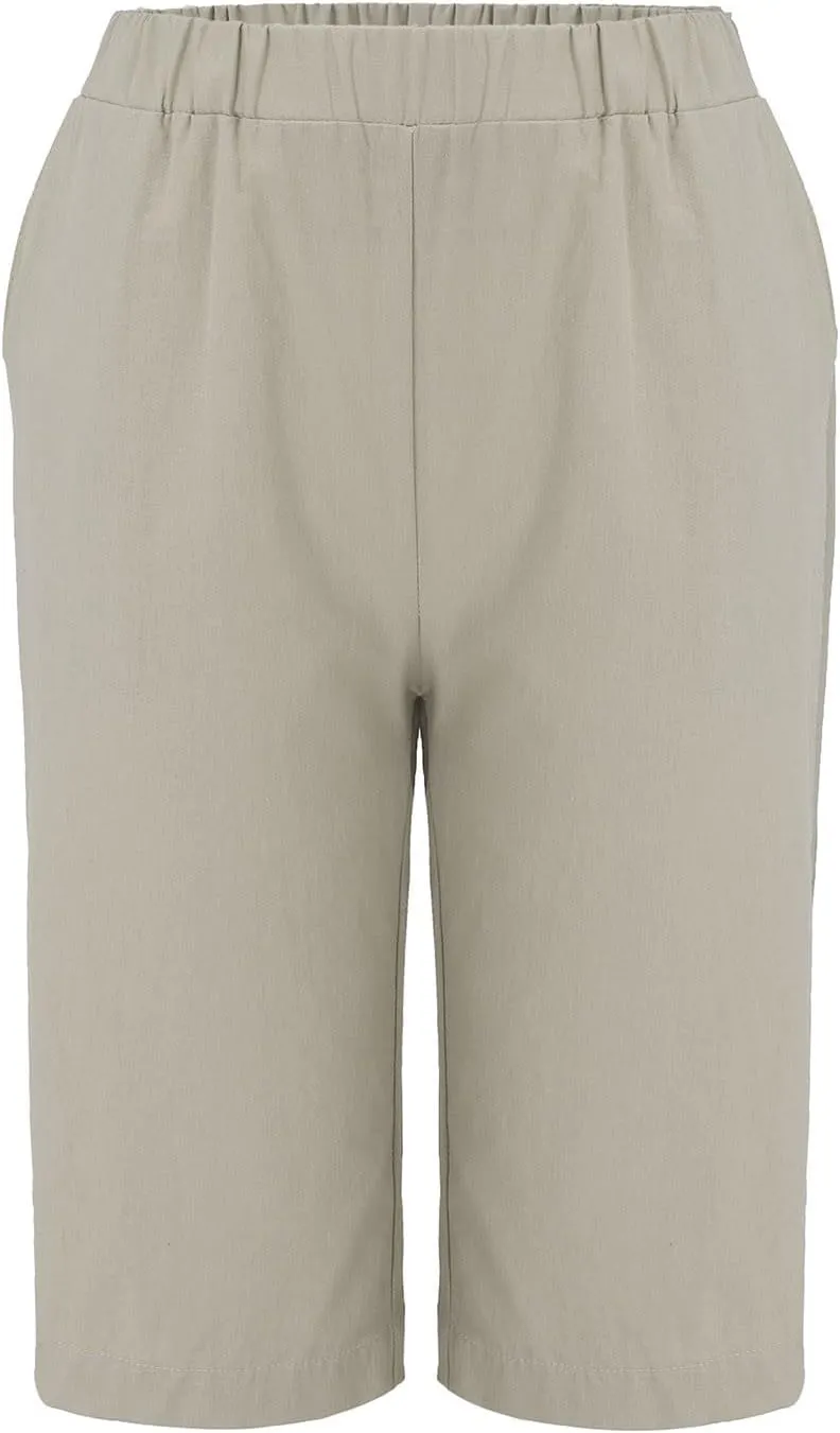 Women's Pedal Pushers Capri Jogger Pants Casual Linen Shorts Summer Lightweight Baggy Cropped Pant with Pocket