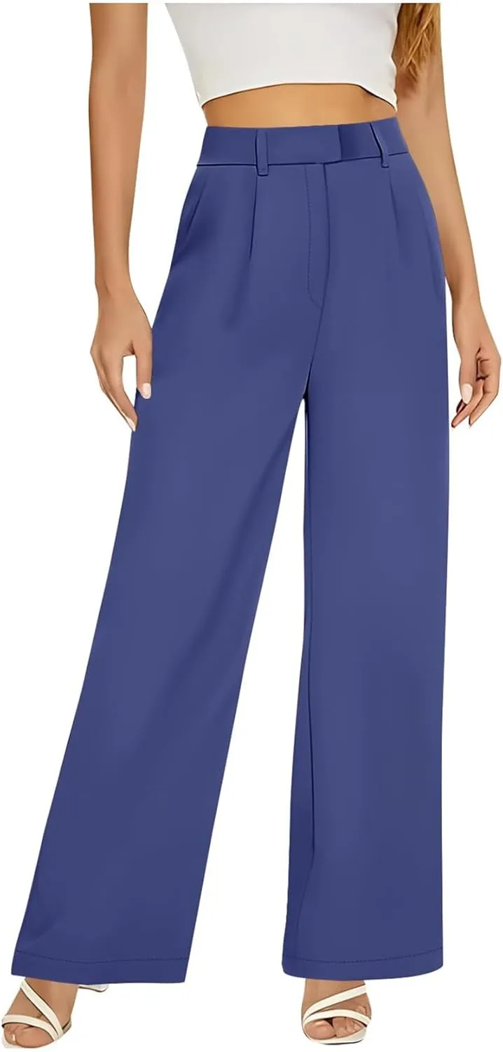 Women's Wide Leg Dress Pants 2025 Summer High Waisted Elastic Back Business Office Work Casual Palazzo Trousers with Pockets