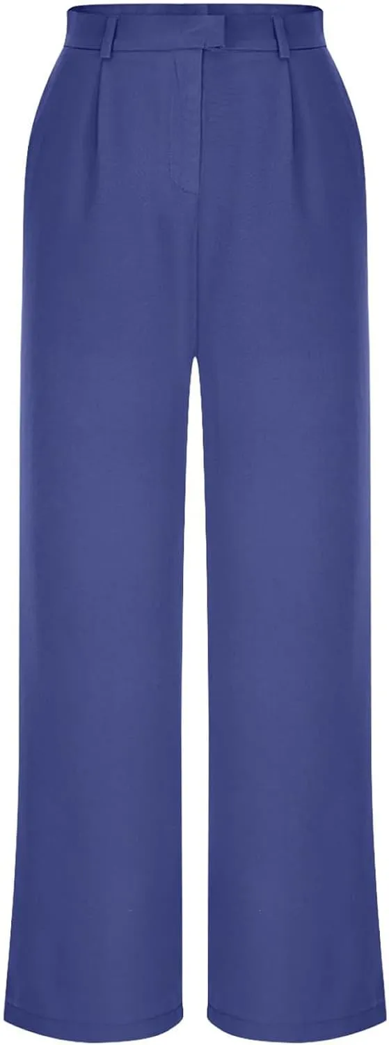 Women's Wide Leg Dress Pants 2025 Summer High Waisted Elastic Back Business Office Work Casual Palazzo Trousers with Pockets