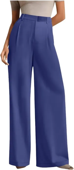 Women's Wide Leg Dress Pants 2025 Summer High Waisted Elastic Back Business Office Work Casual Palazzo Trousers with Pockets