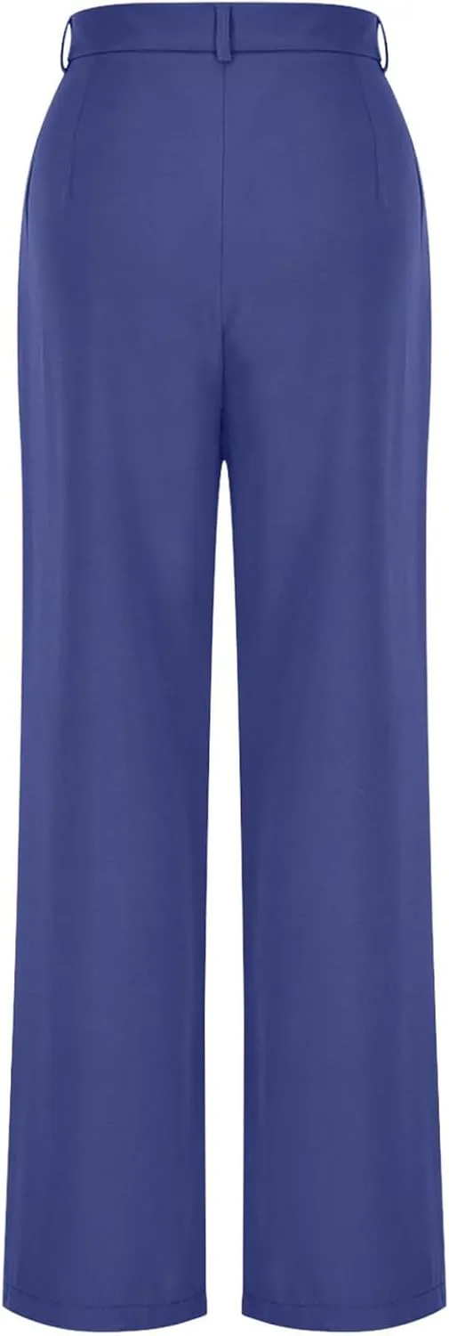 Women's Wide Leg Dress Pants 2025 Summer High Waisted Elastic Back Business Office Work Casual Palazzo Trousers with Pockets