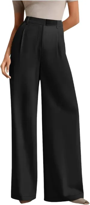Women's Wide Leg Dress Pants 2025 Summer High Waisted Elastic Back Business Office Work Casual Palazzo Trousers with Pockets