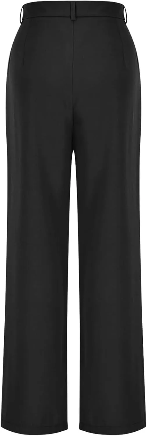 Women's Wide Leg Dress Pants 2025 Summer High Waisted Elastic Back Business Office Work Casual Palazzo Trousers with Pockets