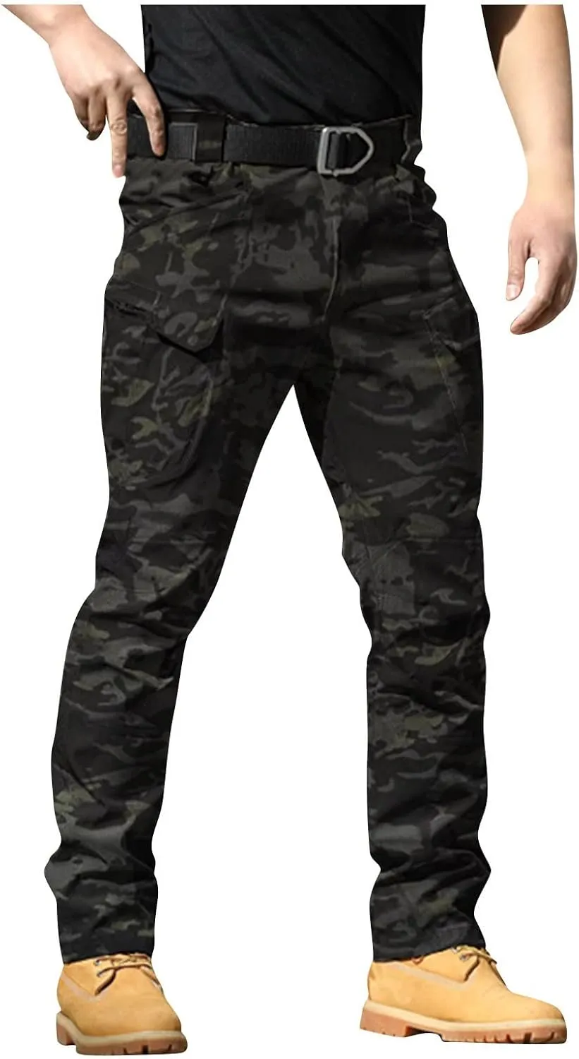 Work Cargo Pants for Men Slim Fit Waterproof Camping Hiking Pant Lightweight Flexcamo Tactical Pants Multi Pockets