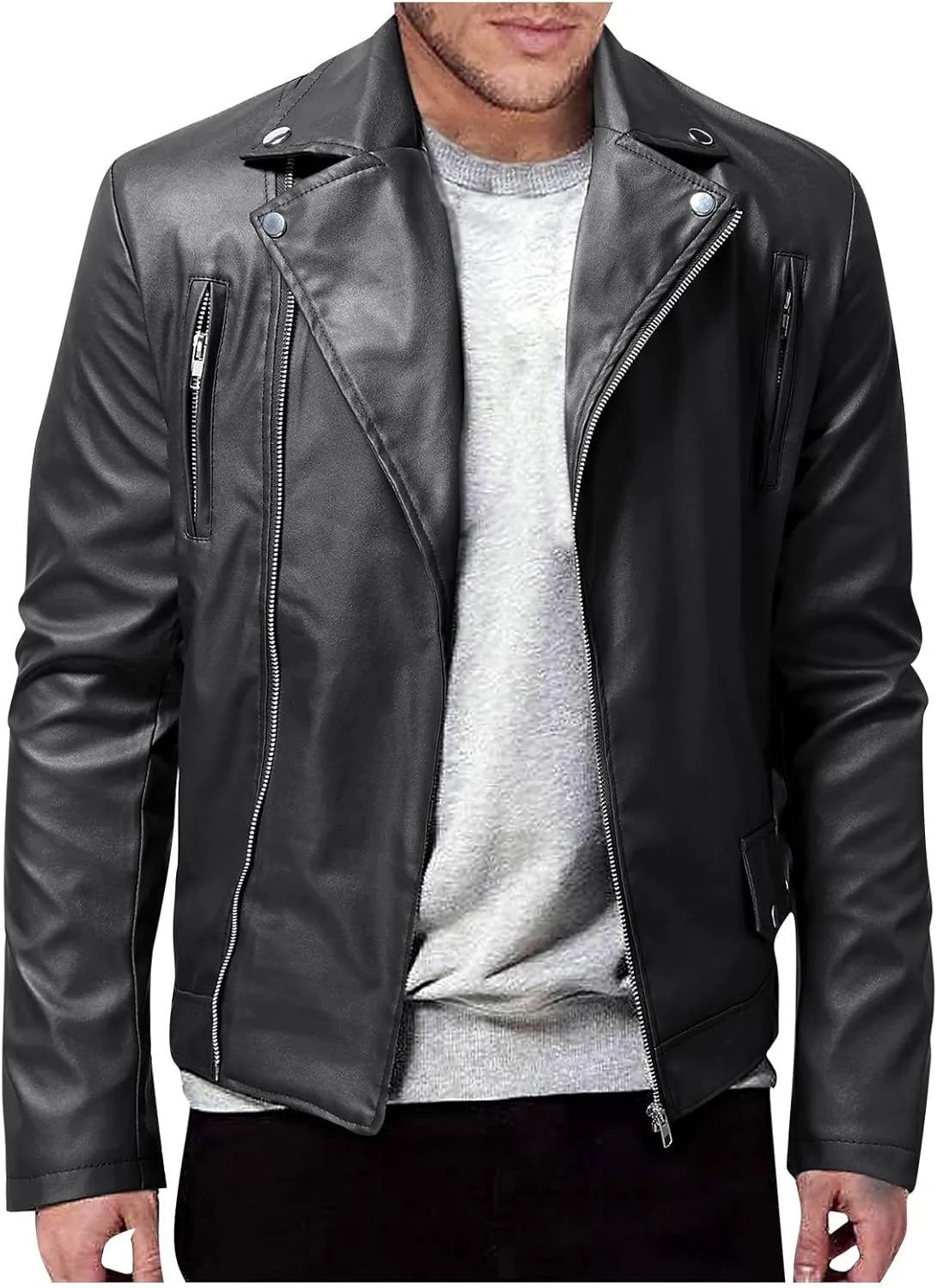 Ymosrh Men's Leather Motorcycle Jacket Racer Faux Distressed Jacket Mens, XXL-5XL
