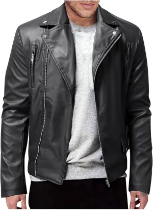 Ymosrh Men's Leather Motorcycle Jacket Racer Faux Distressed Jacket Mens, XXL-5XL