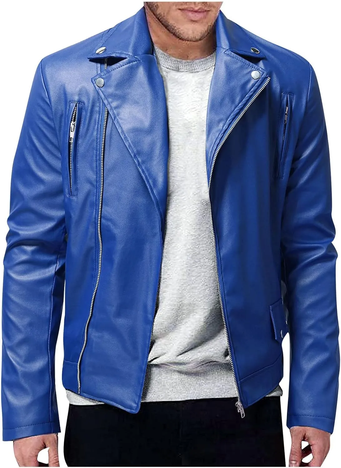 Ymosrh Men's Leather Motorcycle Jacket Racer Faux Distressed Jacket Mens, XXL-5XL